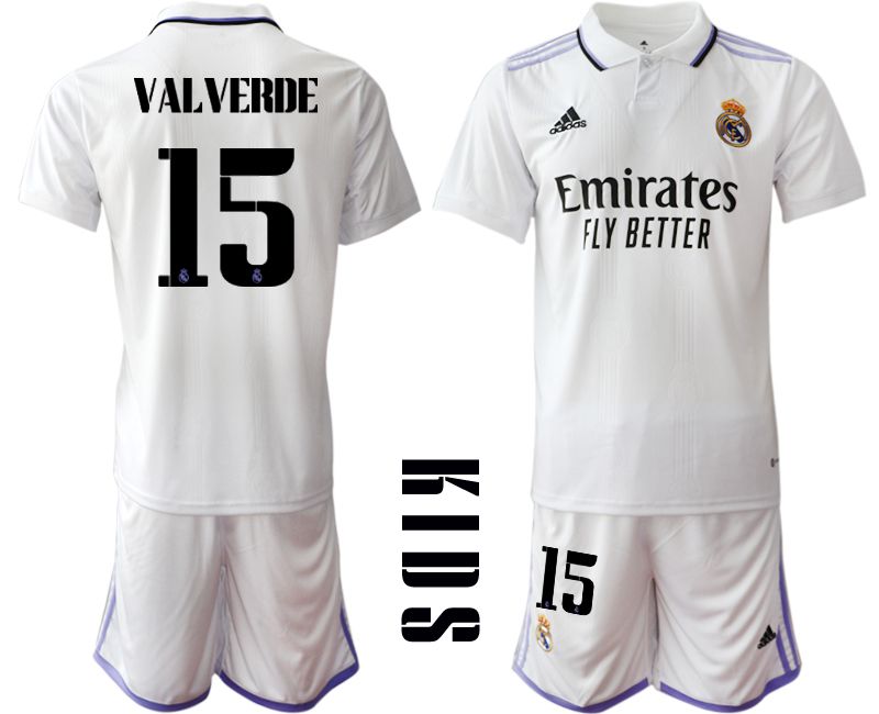 Youth 2022-2023 Club Real Madrid home white 15 Soccer Jersey